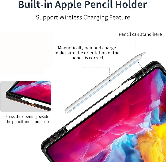 Gexmil Leather Case for iPad Pro 12.9 Inch 6th/5th/4th/3rd Generation 2022/2021/2020/2018 Genuine Leather Folio Cover Shockproof with Pencil Holder,Auto Sleep/Wake,Anti-Slip,Butterfly Pattern