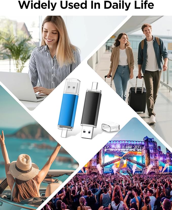 AreTop 4GB USB C Thumb Drive USB 2.0 Dual Flash Drive 2-in-1 Portable Type-C Memory Stick Compatible with iPhone 16/15, Android Smartphone, Computers, MacBook, Tablets, PC, 2 Pack, (Black & Blue)