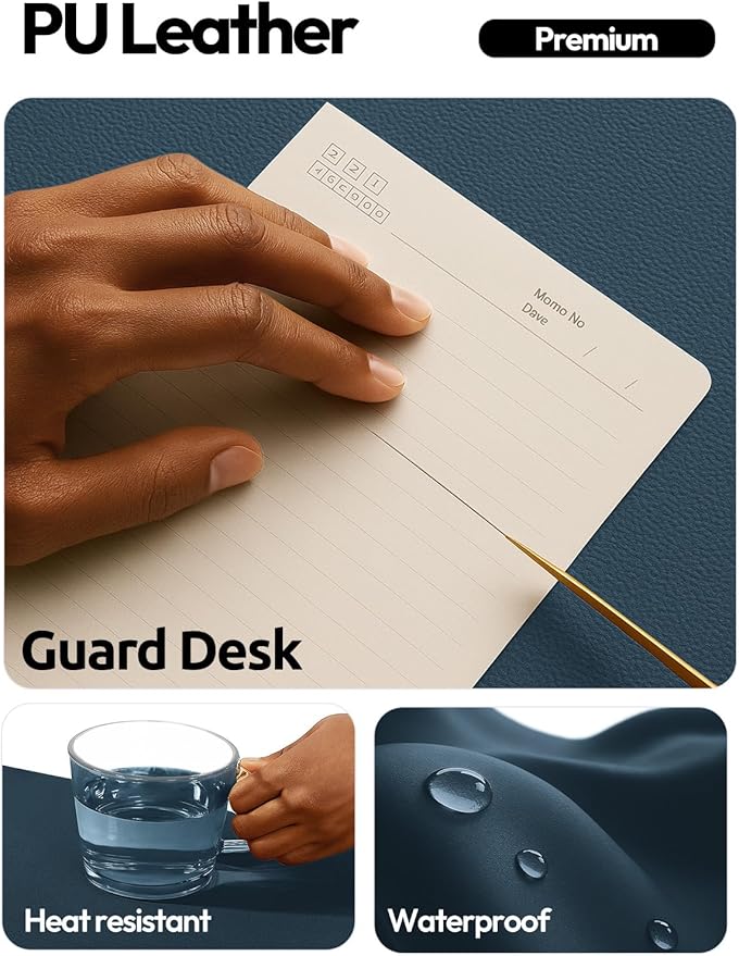 YSAGi Leather Desk Pad Protector, Office Desk Mat, Large Mouse Pad, Non-Slip PU Leather Desk Blotter, Laptop Desk Pad, Waterproof Desk Writing Pad for Office and Home (Dark Blue, 47" x 17")