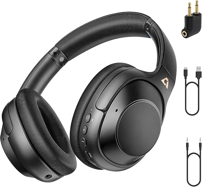Riibox by 1Mii Y7Pro Hybrid Active Noise Cancelling Headphones, LDAC Hi-Res Audio, 100H Playtime, Bluetooth 6.0, Customize EQ via App, Comfort Fit Wireless Over-Ear Headphones for Home Office Travel