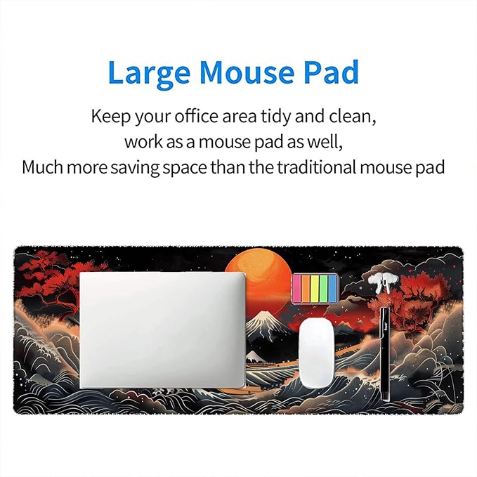 Japanese Waves Gaming Mouse Pad Watercolor Waves Mousepad XL Large Gaming Mouse Pad Laptop Keyboard Mat Desk Pad 31.5"x11.8" Office Home Decor for Women Girl