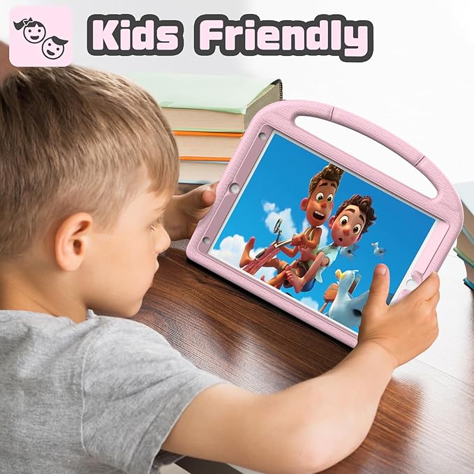 YIHE Kids Case for iPad 9th/8th/7th Generation, iPad Pro 10.5 & Air 3, Shockproof Protective Cover with Handle Stand & Screen Protector for 10.2/10.5 Inch iPads, Light Pink
