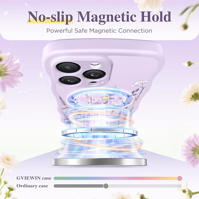 GVIEWIN for iPhone 14 Pro Max Case Compatible with MagSafe [Curly Wave Edge][Full Camera Protection] Floral Translucent Shockproof Magnetic Women Phone Case for 14 Pro Max, Floratopia/Colorful