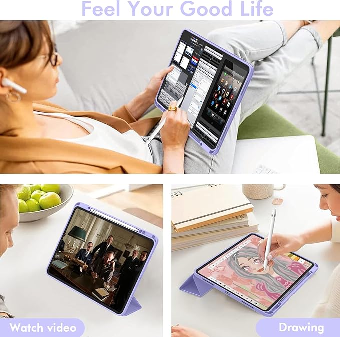 ZryXal New iPad Air 13 Inch Case M3 2025/M2 2024 with Pencil Holder, Trifold Stand Smart Case with Soft TPU Back,Auto Wake/Sleep(Light Purple)