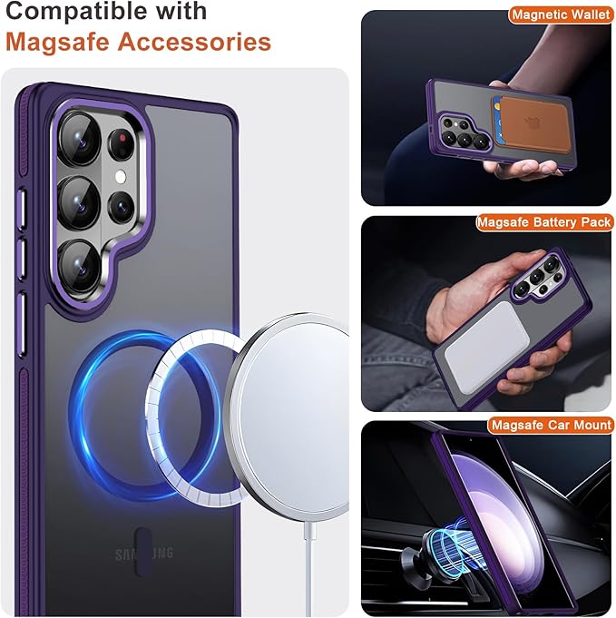 MALEWOLF Case for Samsung Galaxy S26 Ultra, Translucent Matte Cover Compatible with Magsafe, Military Grade Drop Resistant, Color Hybrid Non-Slip Phone Case for Galaxy S26 Ultra (Dark Purple)