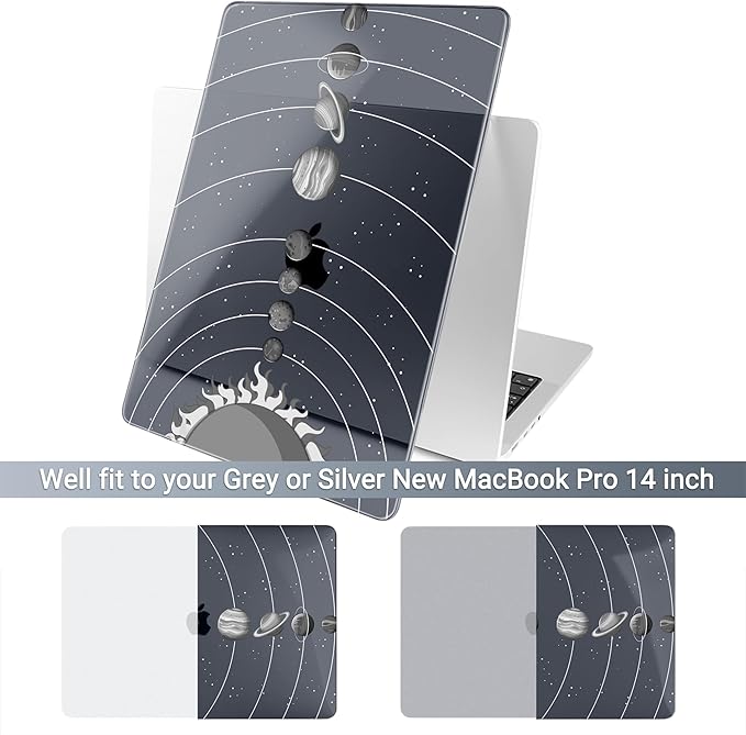 Batianda Case for New MacBook Pro 14 Inch M5 (2025 2026) & 2024 2023 Release [Model A3434 / A3112] - Ultra Slim 1.2mm Glossy Hard Shell Protective Skin Keyboard Cover 4-in-1 Bundle, Solar System Grey