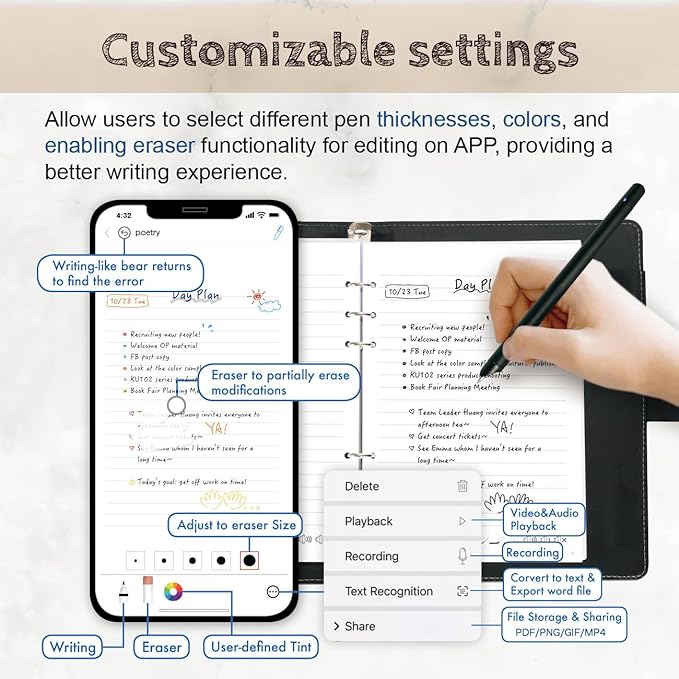 Ophaya 2 in 1 Digital Pen Smart Pen Writing Set, Includes Smartpen, Notebook, Use with Ophaya App for Notes Taking, Recording, Storing