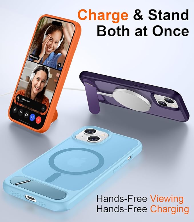 Magnetic Compatible with iPhone 14 Case/iPhone 13 Case,[Built-in Invisible Kickstand][Compatible with MagSafe][Military Grade Shockproof] Slim Translucent Matte Phone Case for iPhone 14/13 6.1"