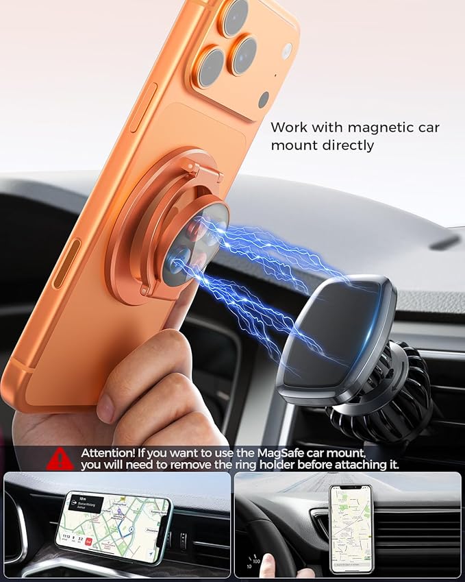 SUPERONE Magnetic Ring Holder for MagSafe Dual-Side Magnetics, Removable Gym Phone Grip with Kickstand for iPhone 17/16/15/14/13/12/ Series MagSafe Case All Phones Compatible with Magnetic Car Mount