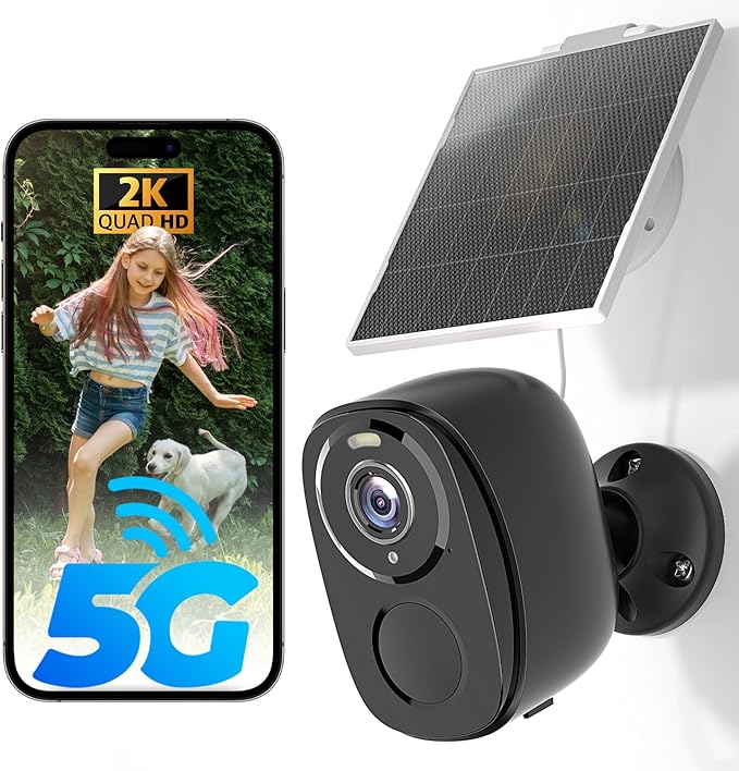 5G/2.4G Solar Security Cameras Wireless Outdoor, 2K Battery Camera w/Solar Panel,Siren Alarm,Color Night Vision, 2-Way Talk,Waterproof, Works/Alexa,No Monthly Fee,Wifi Camera for Outdoor Surveillance