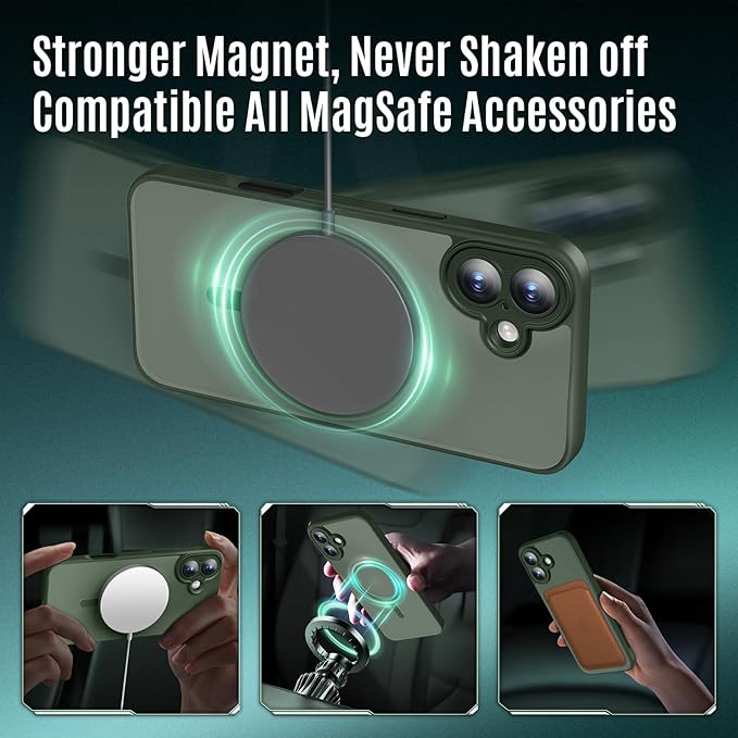 Symcele Designed for iPhone 16 Plus Case, Compatible with MagSafe, with Privacy Screen Protectors X2, [Camera Protection] [15FT Military Drop Protection] Shockproof Phone Case, 6.7", Alpine Green