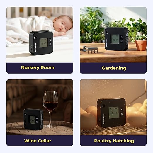 Volcora Bluetooth Hygrometer Thermometer, Smart Humidity Temperature Sensor with App Notification Alert, 2 Years Data Storage Export, Wide Range -22°F~140°F, Ideal for Home Fridge, Basement & More