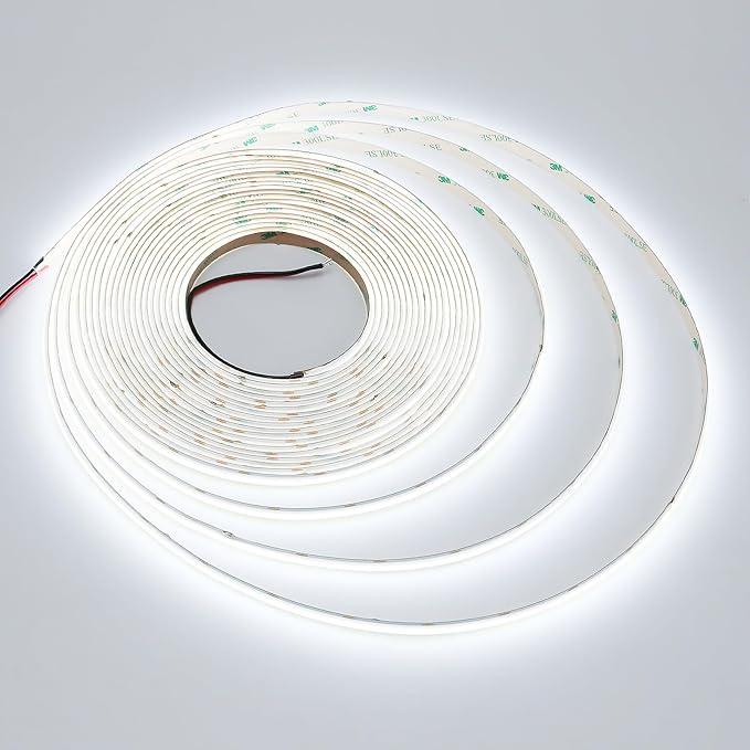 JOLIT 24V COB LED Strip Lights 32.8ft/10M Cool White 6000K 120 Degree Beam Angle, CRI 90+ 384LEDs/M High Density 7650LM Bright Uniform Indoor Adhesive LED Tape Light for Bedroom, Living Room, Office