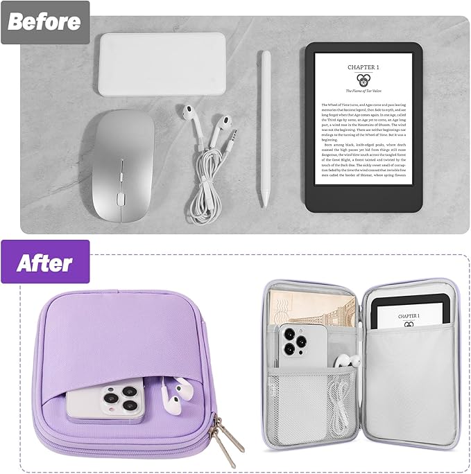 MoKo 6-7" eReader Sleeve Bag for 7" ereader Colorsoft Signature Edition, All-New 6" ereader 11th Gen 2022/10th Gen 2019/8th Gen 2016, 6.8" ereader Paperwhite 11th/10th Gen 2021/2018, Lilac
