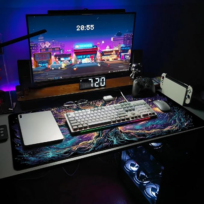 Extended Gaming Mouse Pad, Large Mouse Mat 3 mm Nature Rubber Base Mousepad with Stitched Edges, Non-Slip Desk Mat for Office Home Great Gift 31.5x11.8 Inch (Elven Forest 1)