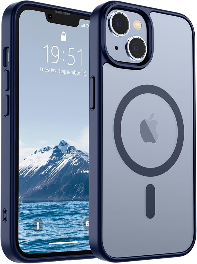 SUPFINE Magnetic for iPhone 14 Case & iPhone 13 Case (Compatible with MagSafe) (Military Grade Drop Protection) Slim Translucent Matte Shockproof Phone Cover,Navy Blue