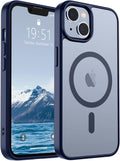 SUPFINE Magnetic for iPhone 15 Plus Case & iPhone 14 Plus Case(Compatible with MagSafe)(10 FT Military Grade Drop Protection) Slim Translucent Shockproof Phone Case,Navy Blue