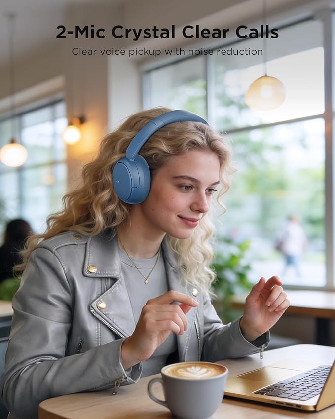 TALIX H30 Hybrid Active Noise Cancelling Headphones, 110H Playtime Hi-Res Audio Bluetooth 6.0 Wireless Over Ear ANC Headphones for Commute/Workout/Gym (Blue)