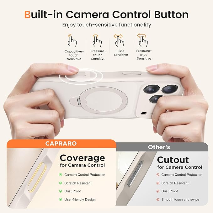 CAPRARO for iPhone 17 Pro Max Case with 360° Spin Magnetic Stand for Women, [Compatible with MagSafe] [Full Camera Protection] Cute Wave Translucent Matte Case for iPhone 17 Pro Max, Stone