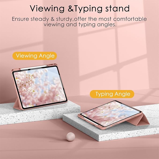 Soke Case for iPad Pro 12.9 Inch (6th/5th/4th/3rd Generation, 2022/2021/2020/2018) - Pencil Holder + Auto Sleep/Wake + Camera Protection, Transparent Shockproof Back Cover,Rose Gold