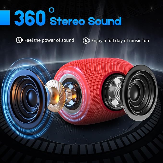 Portable Bluetooth Speaker, BT5.3 Wireless Speaker 20W Bass Diaphragms with Multi LED Light Dynamic Modes, IPX6 Waterproof 16H Playtime supports FM Mode, TF, USB for Home, Cycling, Outdoor, Beach