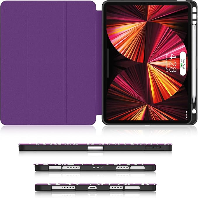 Soke for iPad Pro 11 Case (M2) 2022/2021/2020 with Pencil Holder - [Full Body Protection + Apple Pencil Charging + Auto Wake/Sleep], Soft TPU Back Cover for 2022 iPad Pro 11 inch(Book Violet)