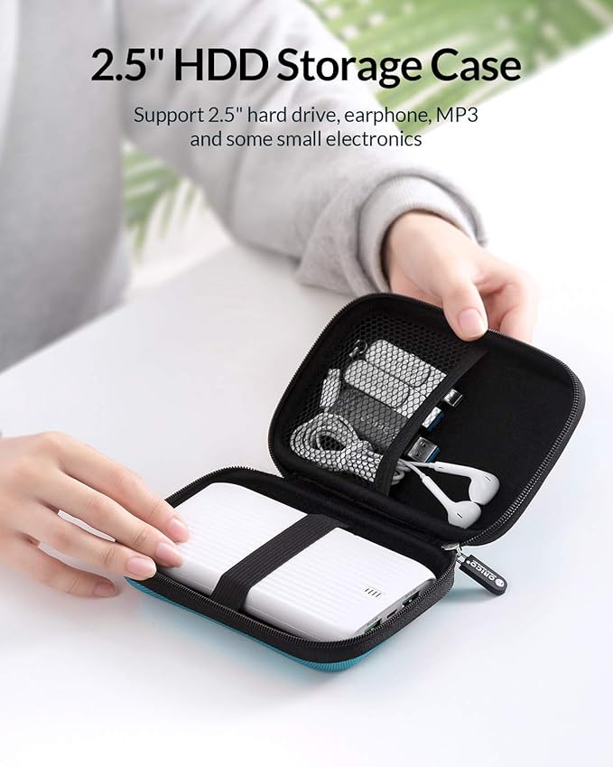 ORICO Hard Drive Case 2.5 inch External Drive Storage Carrying Bag Waterproof Shockproof with Inner Size 5.5x3.5x1.0inch for Organizing HDD and Electronic Accessories, Blue(PHD-25)