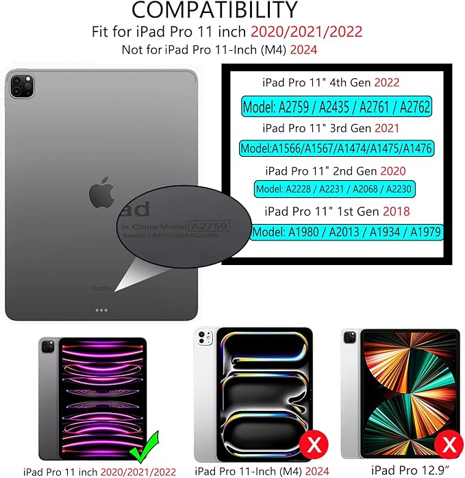 Case for iPad Pro 11 inch 4th / 3rd / 2nd Generation (2022/2021/ 2020), for iPad Pro 11 Case with Pencil Holder, Clear Back Cover for iPad Pro 11, Auto Sleep/Wake, Purple