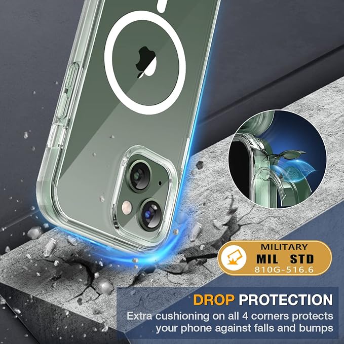 Miracase for iPhone 13 Case 6.1'',Full-Body Magnetic Clear Bumper Case with Built-in 9H Tempered Glass Screen Protector,Military Drop Protection Outdoor Phone Case,Clear