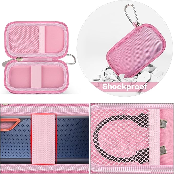 GWCASE Hard Case for SanDisk Extreme Portable SSD 1TB 2TB 4TB 8TB 500GB, External for Solid State Drive Travel Carrying Holder with Mesh Pocket for USB Cables & SD Cards (Bag Only)-Pink