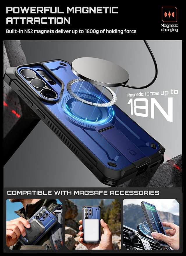 SUPCASE for Samsung Galaxy S26 Ultra Case with Stand, Military-Grade Drop Protection, Compatible with Wireless Charging/MagSafe, Built-in Screen Protector & Front Frame – UB Pro Mag, Cobalt