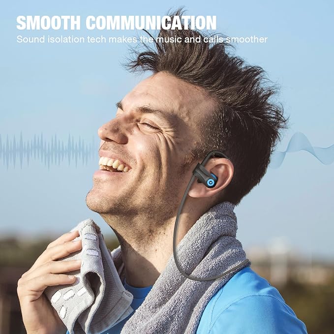 Boean Bluetooth Headphones, Bluetooth 5.3 Wireless Headphones with 16 Hours Playtime, Stereo Bass IPX7 Waterproof Over Ear Earphones AI Music Generation for Workout and Sports Running