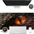 Desk Pad, Fire Dragon Eyes Gaming Mouse Pad, 31.5"x15.7" Extended Big Computer Keyboard Mouse Mat with Non-Slip Base and Stitched Edge