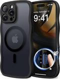 CAPRARO for iPhone 16 Pro Case for Women Girls, Upgraded [Full Camera Protection] [Compatible with MagSafe] Cute Wave Translucent Matte Phone Case for iPhone 16 Pro, Black