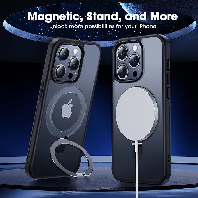 CASEKOO Designed for iPhone 14 Pro Max Case with Magnetic Invisible Stand [Military Drop Protection] [Compatible with MagSafe] Shockproof Slim Translucent Matte Promax Case 6.7", Black