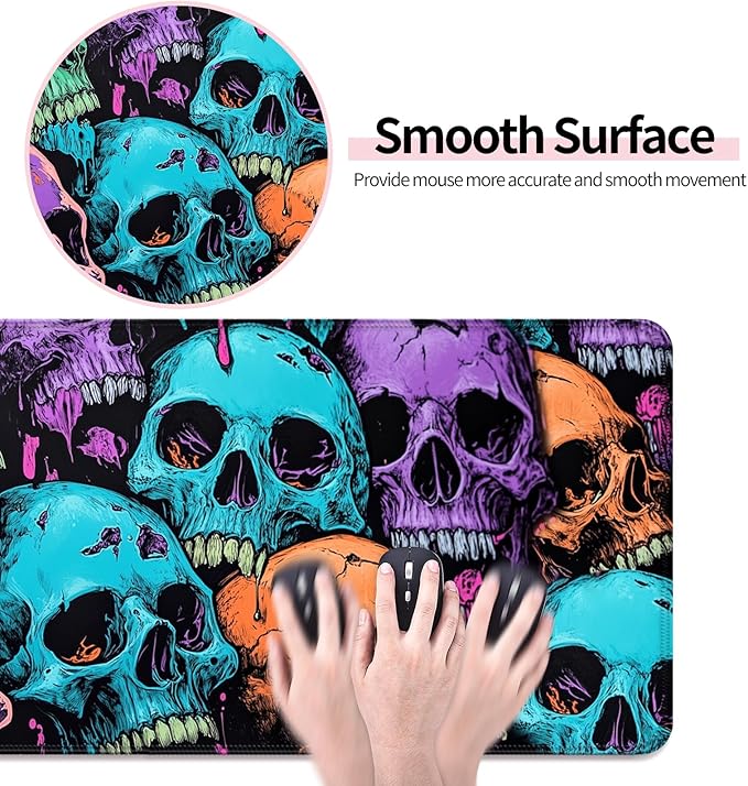 RGB Scary Skull Gaming Desk Mat, Computer Keyboard Large Extended Cool Multi-Color Skull LED Mouse Pad for Office and Home, 31.5×11.8 Inches, XL