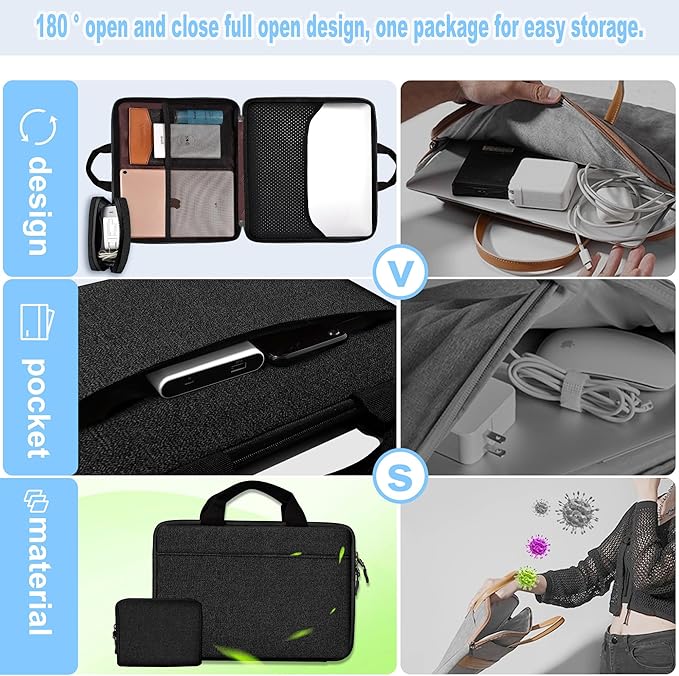 Hseok 13 14 inch Laptop Case Sleeve with Small Case,TSA Computer Handbag Compatible with MacBook Neo/Pro 14 M5/M4/M3/M2/M1,All Models 13.3" MacBook Air/Pro,XPS 13/14,Most 13-14 Notebooks,Black