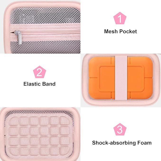 Canboc Carrying Case for LaCie Rugged SSD Pro5 2TB 4TB External Solid State Drive, Zipper Mesh Pocket fit Cable, Pink (Case Only)