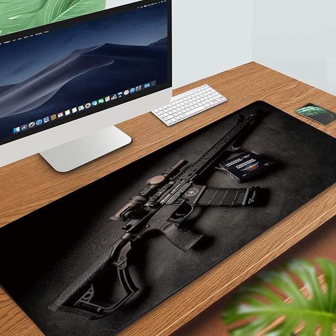 31.5x11.8 Inch Non-Slip Long Extended Large Gaming Mouse Pad with Stitched Edges XL Laptops Keyboard Mouse Mat (Black Gun)