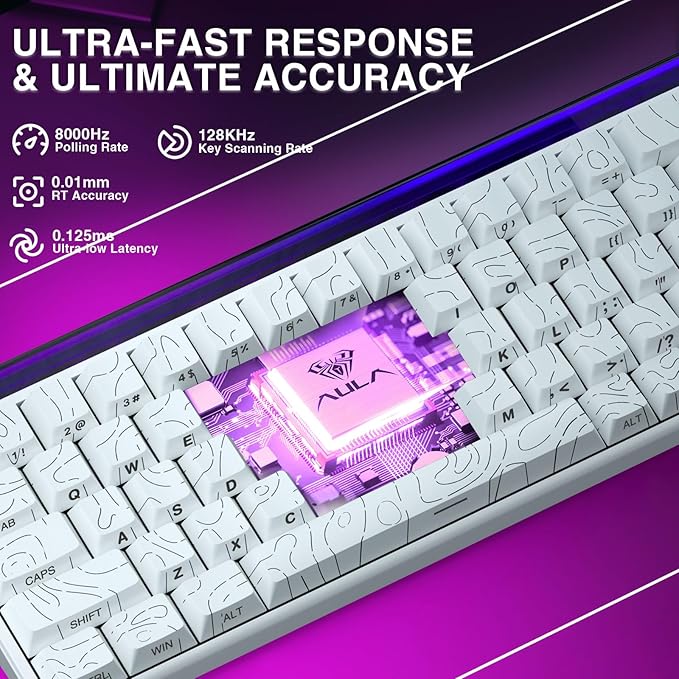 AULA Hero 68 HE 60% Gaming Keyboard Wired, Hall Effect Magnetic Switch Keyboard with 8K Hz Polling Rate, Side Printed PBT Keycaps, RGB Backlit Light Box, Customizable Web Software for PC/Mac Gamers