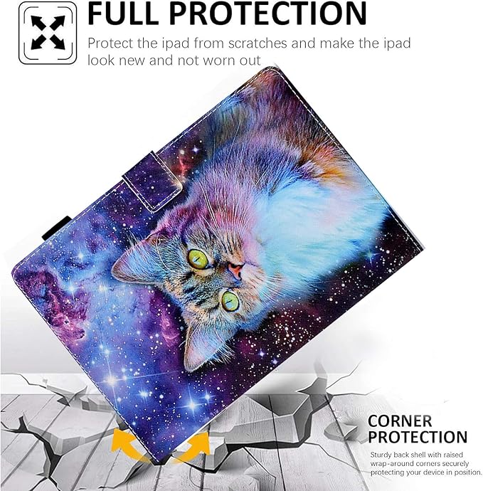 Case for iPad 9.7 inch (Fits iPad 6th/5th Generation 2018/2017, Also Fits iPad Pro 9.7 and iPad Air 2/1), Premium PU Leather Smart Folio Stand Cover with Auto Sleep Wake, Space Cat