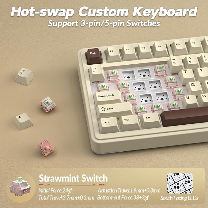 AULA S75 PRO Wireless Mechanical Keyboard with Screen&Knob, 75% Hot Swappable Gaming Keyboard with Pre-lubed Switches, RGB Backlit, PBT Keycaps, Creamy Sounding Computer Keyboards