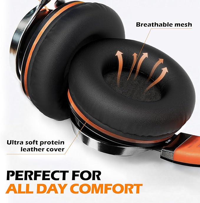 AILIHEN Kids Headphones, Headphones Wired with Microphone and Volume Control Folding Stereo Corded On-Ear 3.5mm Headset for Boys Girl Cellphones Tablets Chromebook Laptop Computer (Black/Orange)