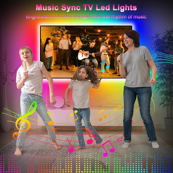 Daymeet LED Lights for TV, 13.1ft TV Lights for 45-60in Tvs, RGB Music Sync Tv Backlight Behind, Bluetooth with Remote and APP Control LED Strip Light for Gaming Room Xmas Decoration