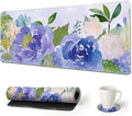 ARTSO Large Gaming Mouse Pad with Stitched Edges, XXL Extended Keyboard Mat Long Mousepad Desk Decor Writing Pad 35.1x15.7 in, Non-Slip Base for Work, Game, Office, Home, Purple Rose Flower