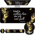 Desk Mat Set + Keyboard and Mouse Pad with Wrist Rest Support,4-in-1 Large Mousepad Computer Mats for Desktop Home & Office-Golden Butterflies