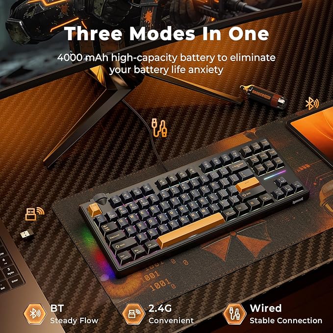 Redragon K716 Wireless Mechanical Keyboard with Knob, Gasket Gaming Keyboard in TKL Layout, Hot swap Pre-Lubed Switches, RGB Backlight, for PC/Mac (Black)