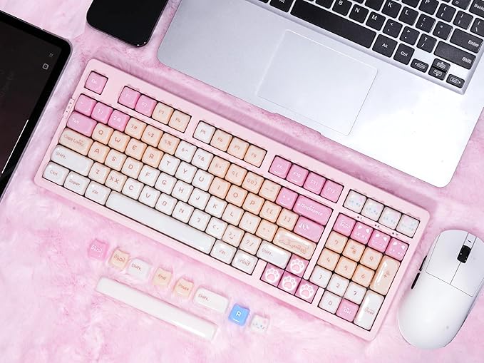 ZORNHER ZH980 Pink Mechanical Keyboard,95% Cat Keyboard Cute,Kawaii Kitty Keycaps,Pink Gaming Keyboard with Number Pad,Jelly Ceramic Keycap,Creamy Sounding Switches