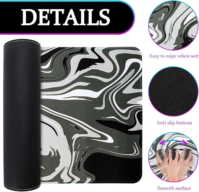 Mouse Pad Gaming Mousepad, 31.5 x 11.8in Large Desk Mat Keyboard Pads Extend Long XL Mouse Mat with Non-Slip Base Desk Accessories for Home Office Keyboard Mouse (Black Gray Fluid)
