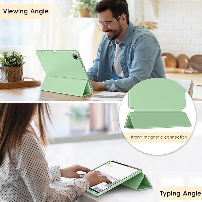 DTTO for iPad Air 13 Inch Case M4/M3/M2 2026/2025/2024, iPad Pro 12.9 Inch Case (6th/5th/4th/3rd Gen), Smart Slim Trifold Stand Soft Cover with Pencil Holder, Matcha Green